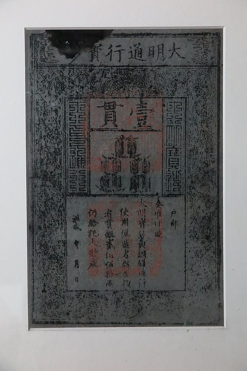 Großer Papiergeldschein mit chinesischen Schriftzeichen und Motiven