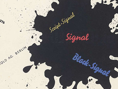 schwarzer Tintenklecks, darauf stehen die Worte: Script-Signal, Signal und Black-Signal