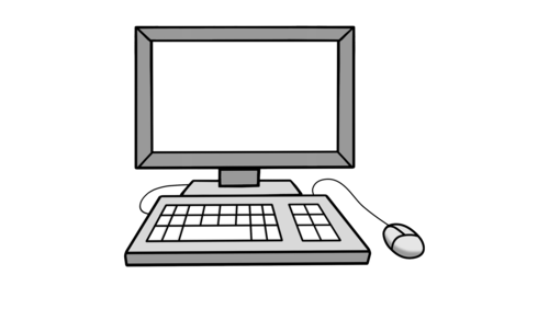 Eine Zeichnung eines Computers mit Tastatur