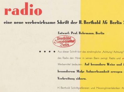 Plakat zur von der Berthold AG entworfenen Werbeschrift radio 