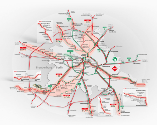 map, Railroad network Berlin and Brandenburg