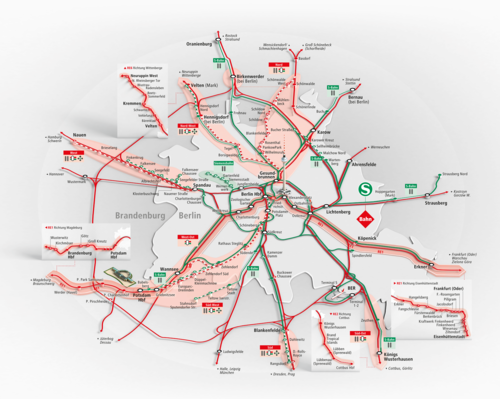 Karte, Bahnnetz Berlin und Brandenburg
