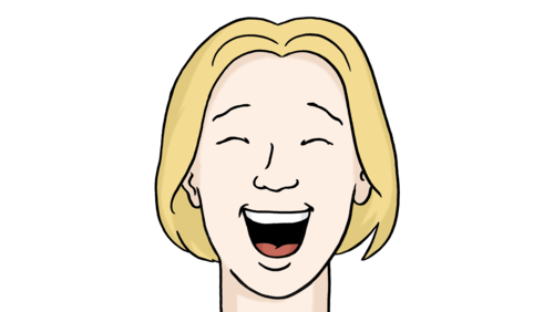 Eine Zeichnung einer lachenden Frau mit blonden Haaren