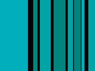Vertikale Streifen in verschiedenen Türkistönen. Unterbrochen von unterschiedlich breiten schwarzen Linien.