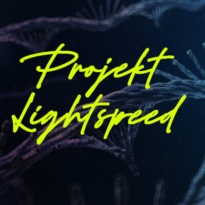 mRNA Strukturen, darüber der gelbe Schriftzug "Projekt Lightspeed"
